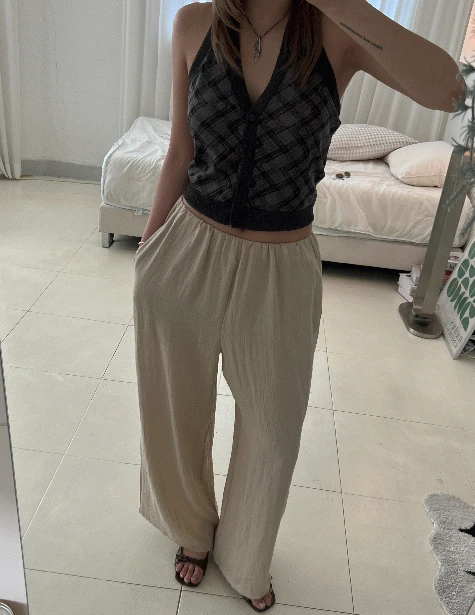 밴딩 린넨 와이드 팬츠