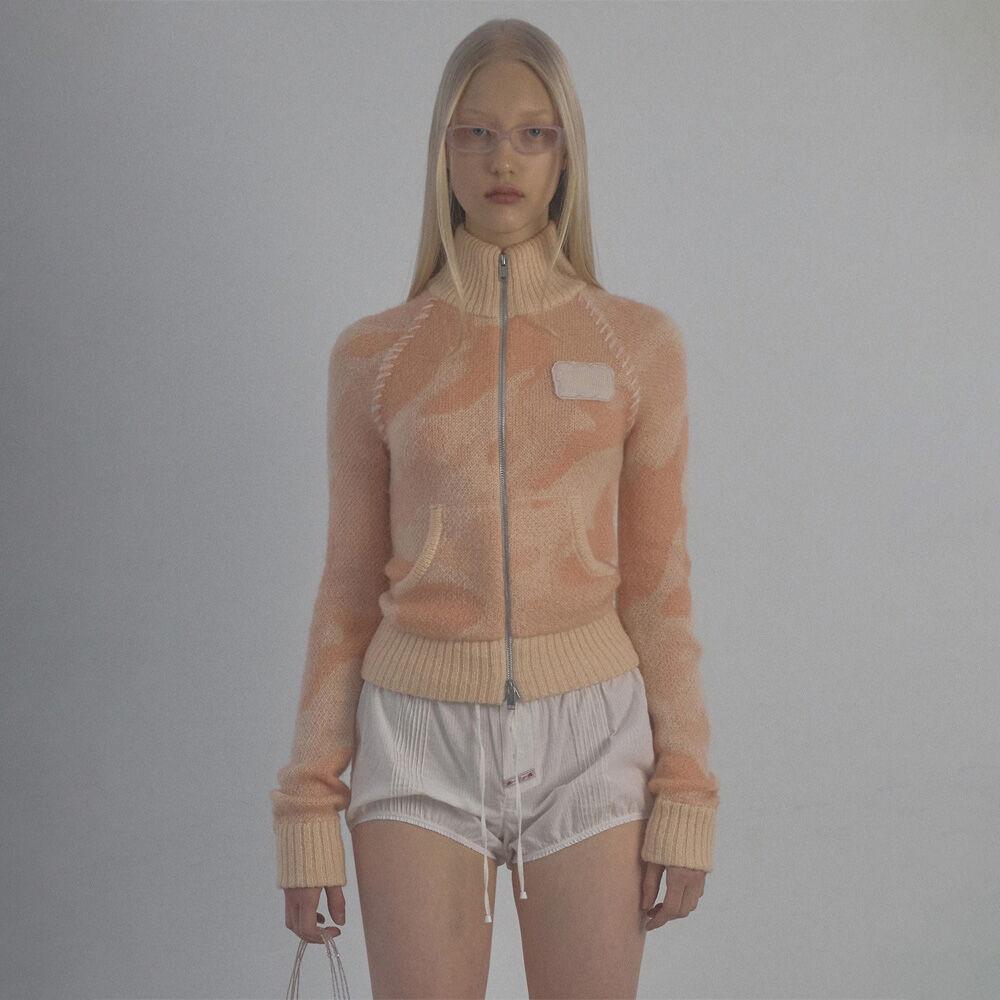 Camouflage Mohair Raglan Zip-Up Peach