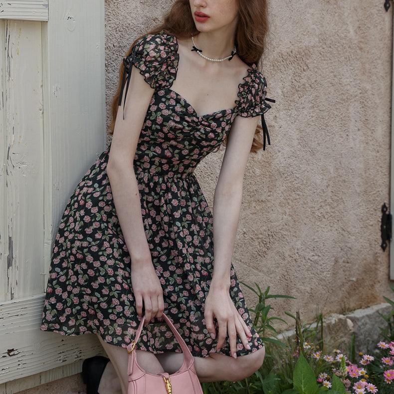Retro rose garden mini dress