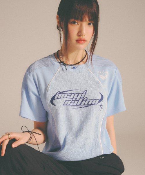 MESH MIX CUT OUT T-SHIRT BLUE BP2CH013