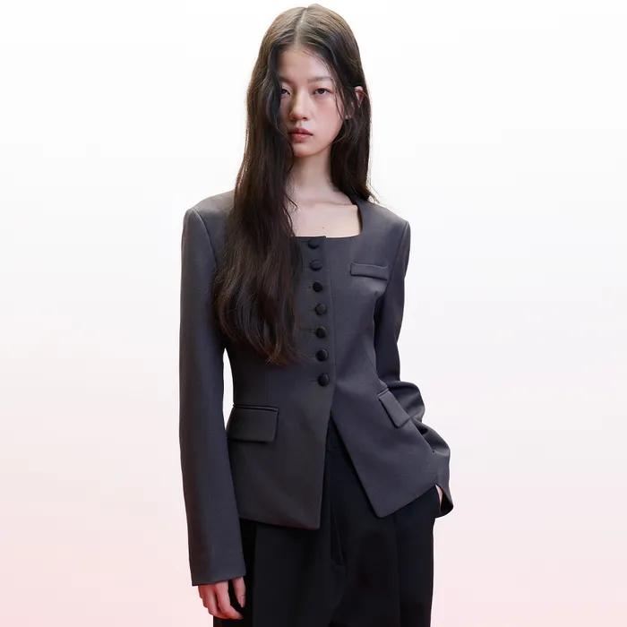 [1차 리오더][아뜰리에] 스퀘어넥 버튼 자켓_그레이