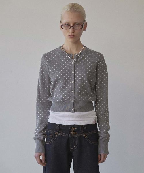 Polka Dot Cardigan Melange Gray/White