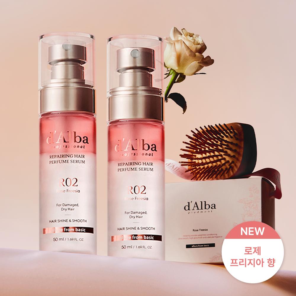 [전용 브러쉬 증정] 달바 '로제프리지아향' 헤어 퍼퓸 세럼 듀오 선물 세트 50ml+50ml
