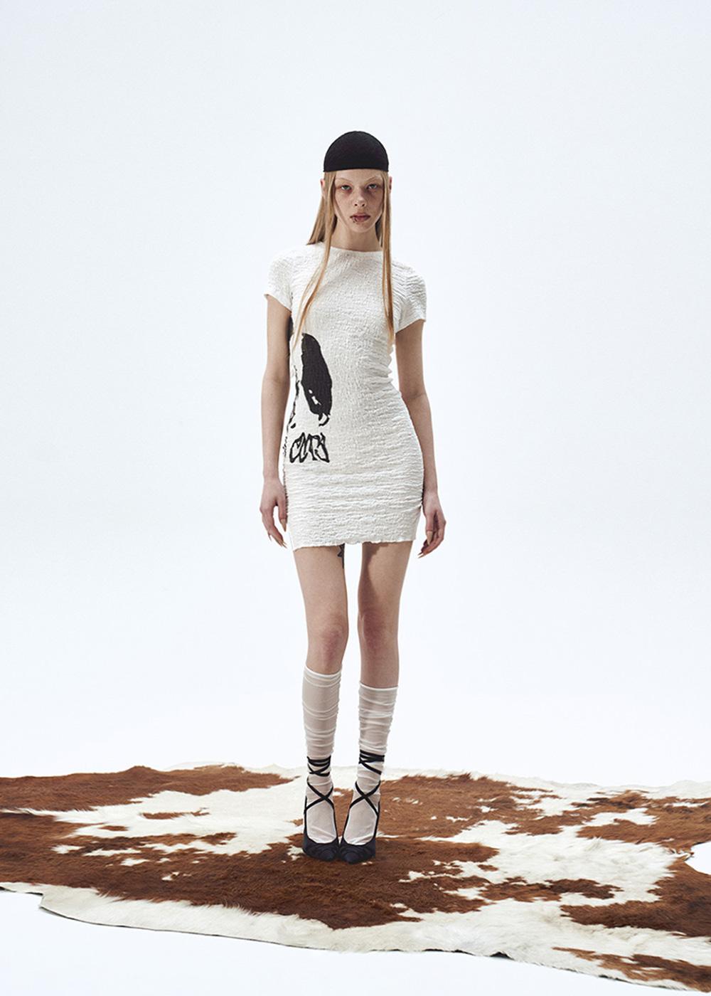 Shirred mini dress (White)