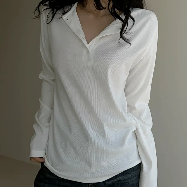 (MADE/당일출고)유주 골지 버튼 단작 긴팔 티셔츠 3color