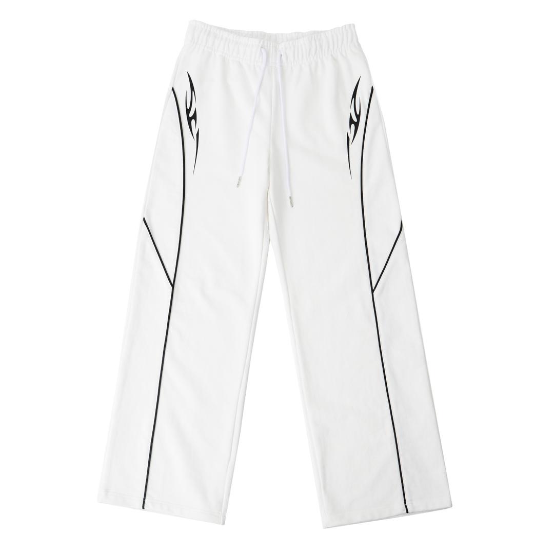 Piping Tribal Low-rise Wide Pants (White)