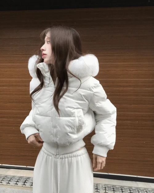 [ 시보리 짱짱 - ] 헤더 FUR & 슬림 크롭 패딩 JP