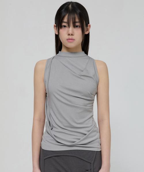 Draped Sleeveless Top (FL-135_Gray)