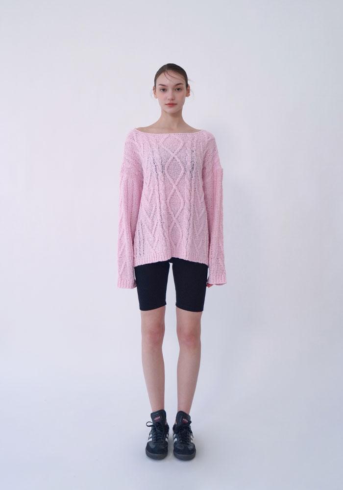 LOOSE BOAT NECK KNITWEAR-PINK