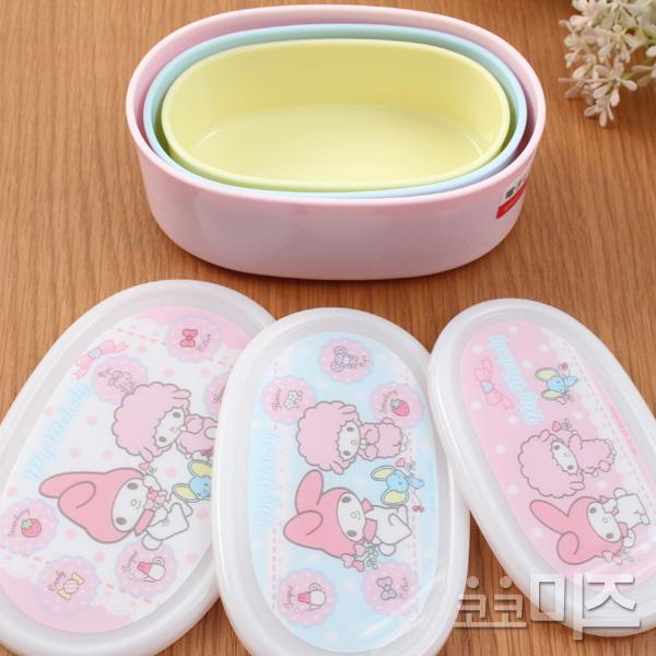 (일본) 마이멜로디 타원형 3단 도시락통세트(도트레이스 3Pset 860ml)