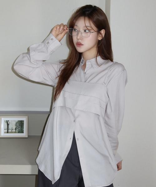 [SET] 뷔스티에 레이어드 셔츠 블라우스 라이트그레이 MDSH024LGRAY
