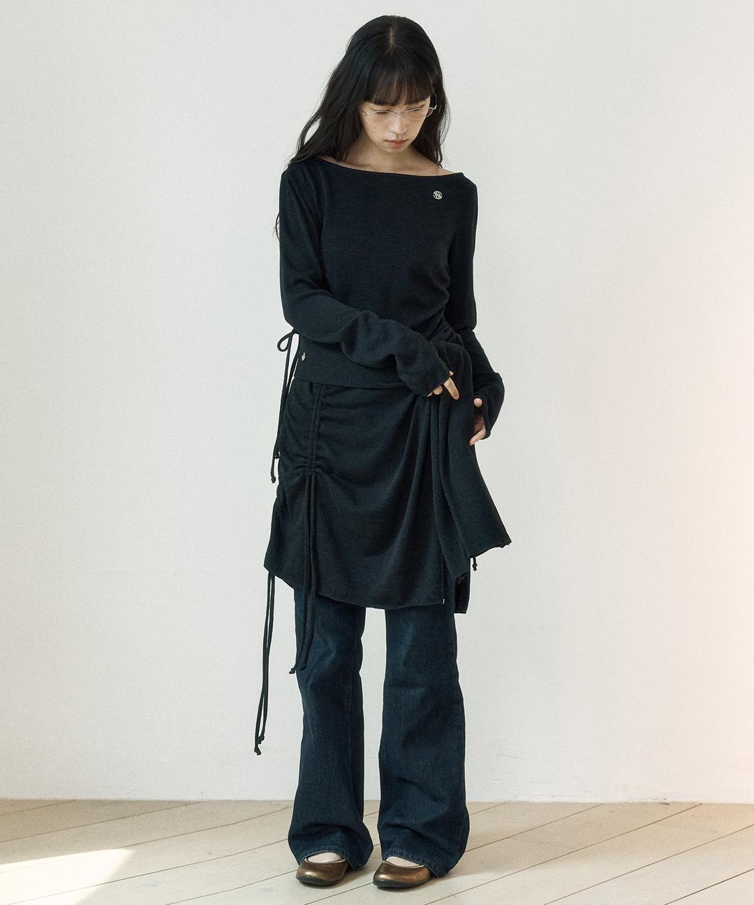 로씨로씨 클래식 심볼 스트링 니트 레이어드 스커트 [블랙]