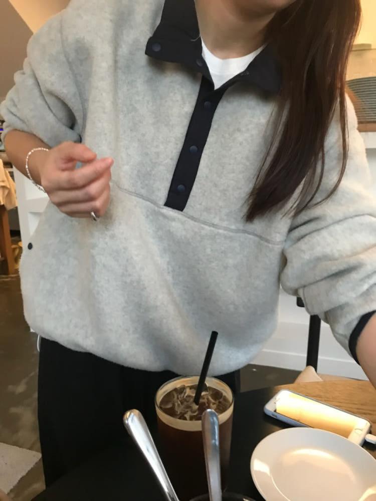 taffeta 타프타 웜 후리스 반목 배색 플리스 맨투맨 (2 cfolor)