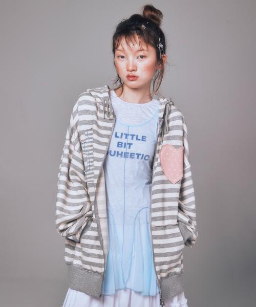 I LOVE APPLIQUE HOOD ZIP-UP MELANGE GREY