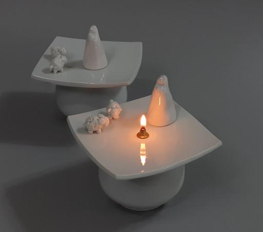 모자상 뚜껑 도자기 호롱 오일램프