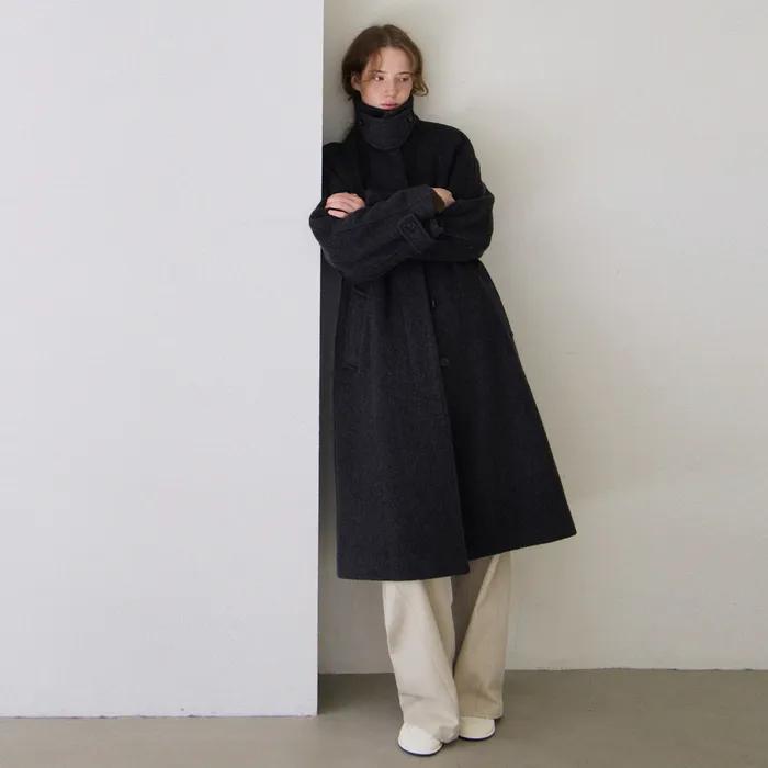 히든 버튼 발마칸 울 코트_Charcoal