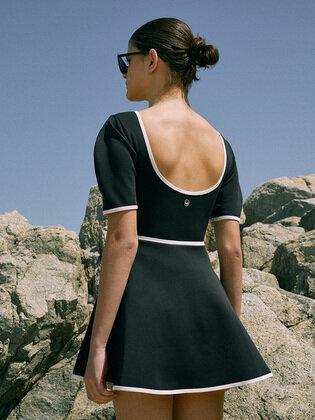 Puff Half Sleeve SwimSuit-Black