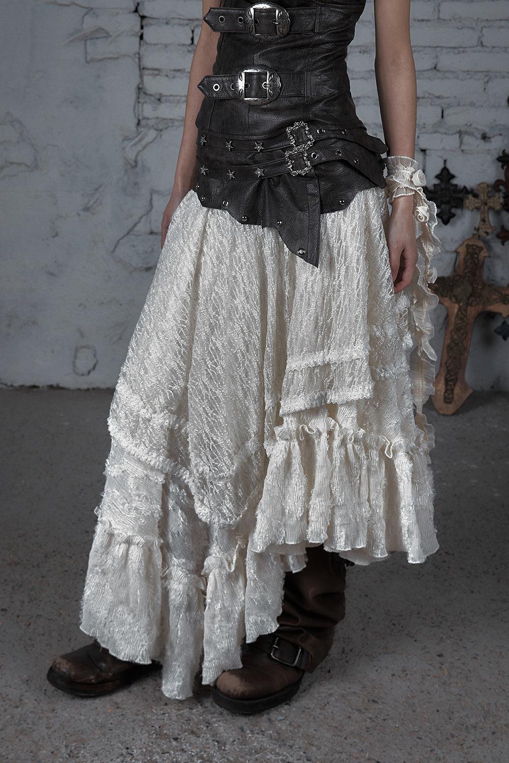 Layered Buckle Skirt - White / M