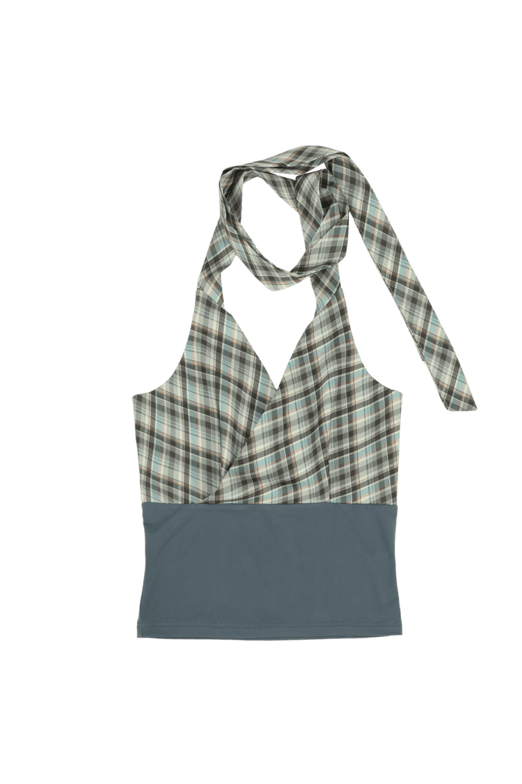 [DARLING YOU ARE BAD] MINT CHECK HALTER TOP
