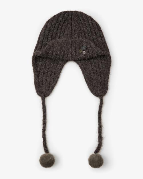 BUTTON KNIT TROOPER BEANIE [DARK BROWN]