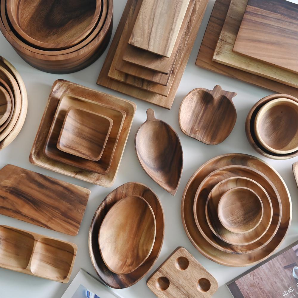 고급스러운 아카시아 우드 플레이트 모음