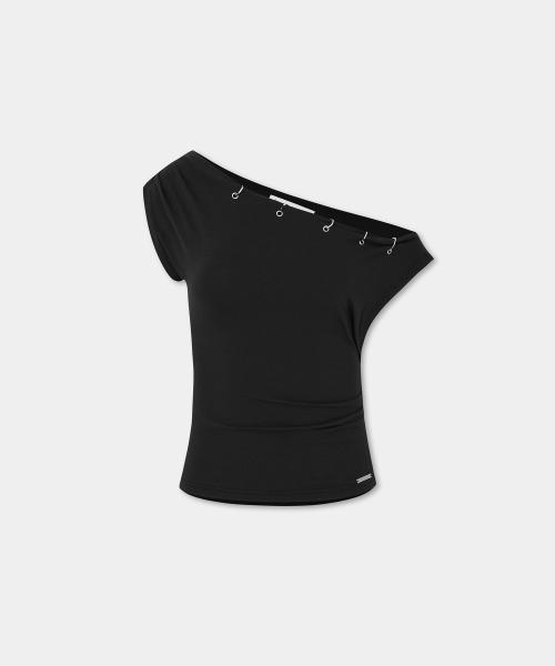Piercing Drape Short Sleeve Top (Black)