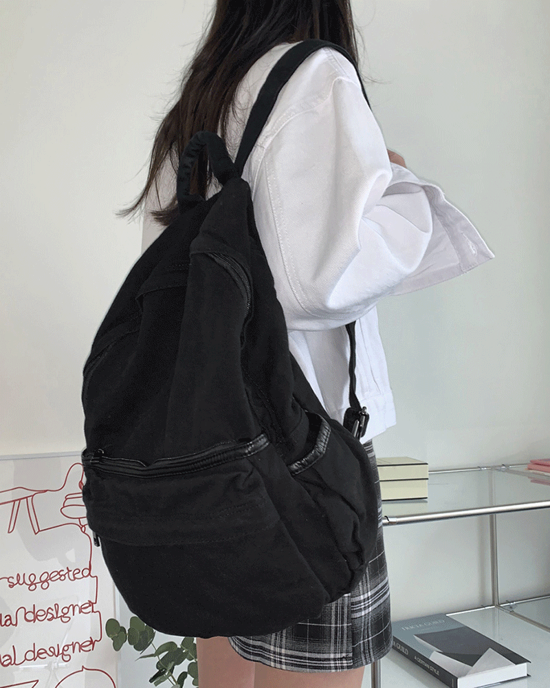 원더원더 론론 빈티지 워싱 무지 백팩