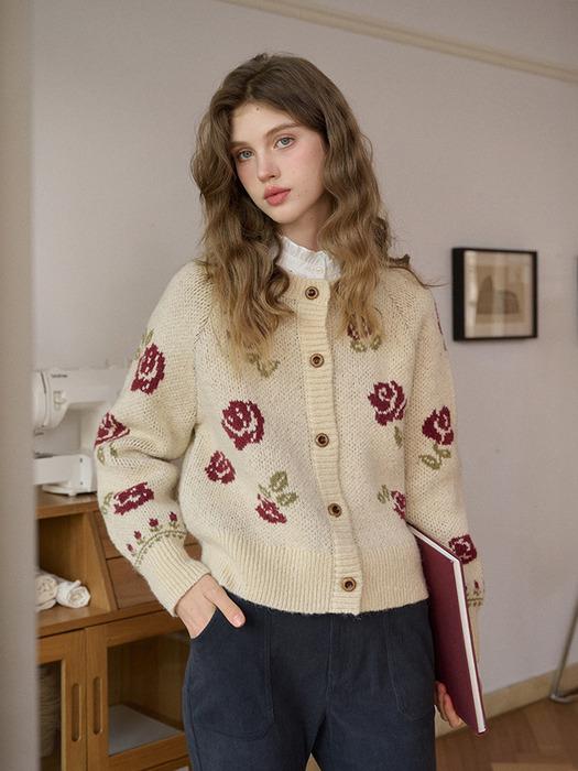 SR_Rose jacquard knitted cardigan_2color