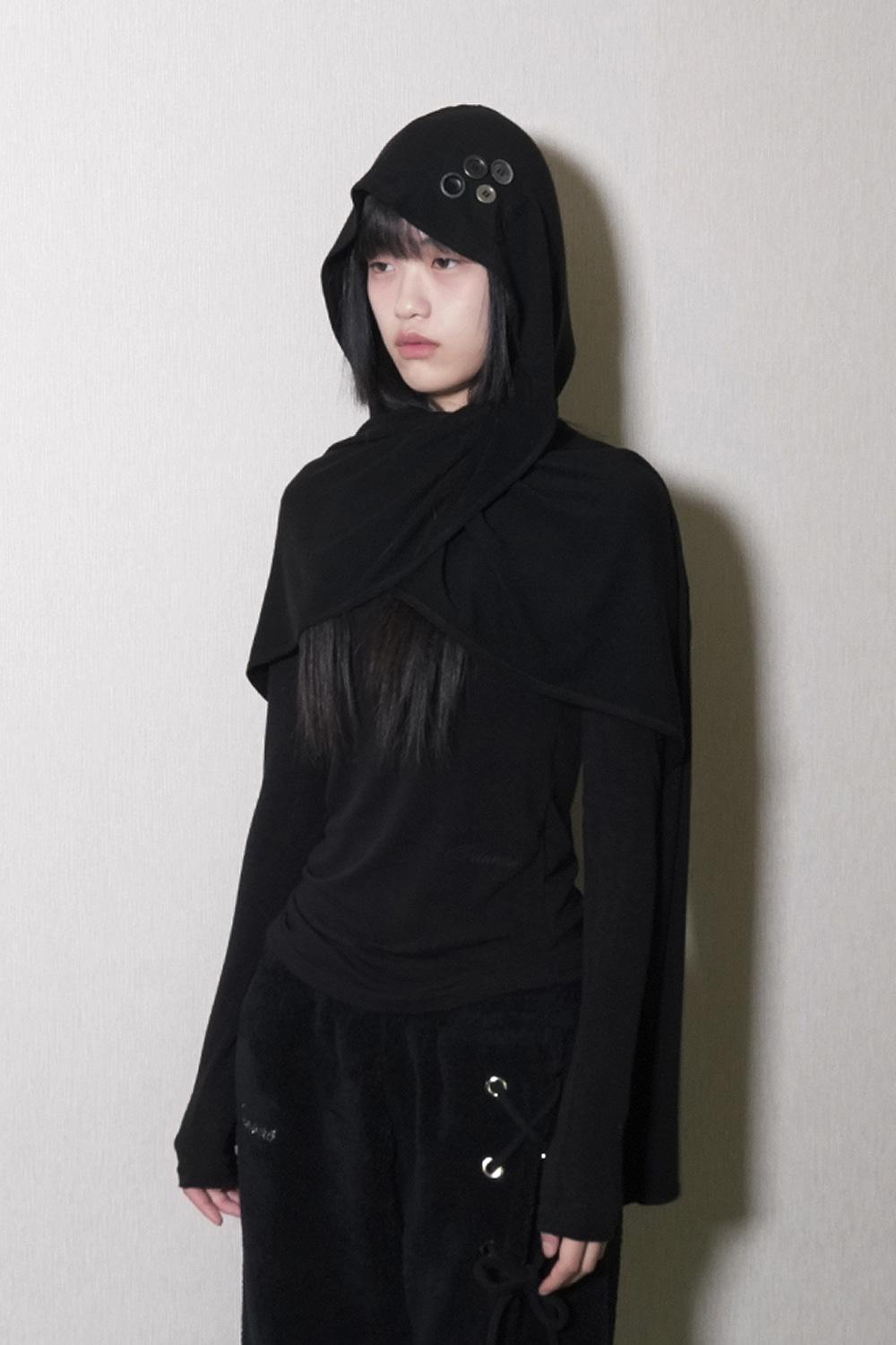 Button Hoodied Muffler-Black