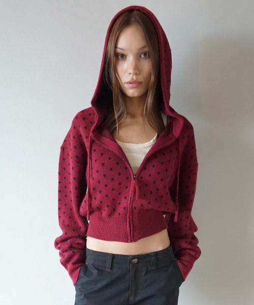 Snowflake Knit Zip-Up Ladybug