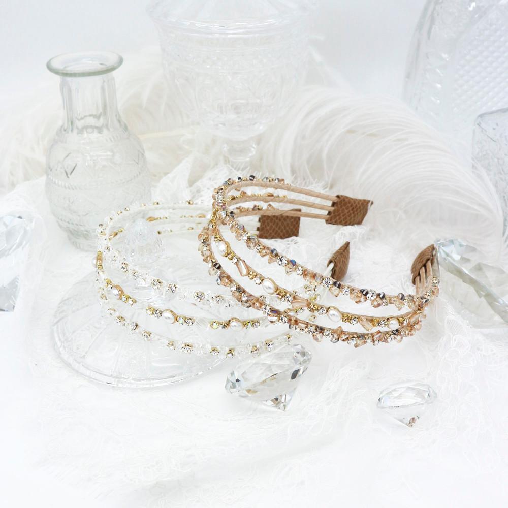 [하이퀄리티] 트와이스 착용 엠버 진주 3줄 헤어밴드 머리띠(2color)