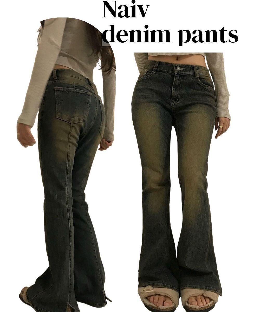 [+후기극찬/S,M,L] 당일발송/뒷절개 트임 워싱 롱부츠컷데님 Y2K 로우라이즈 부츠컷청바지