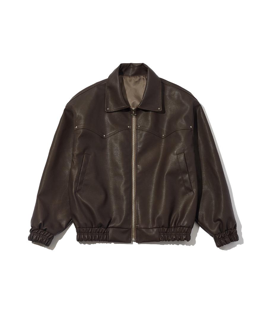 Star Stud Leather Jacket (brown)