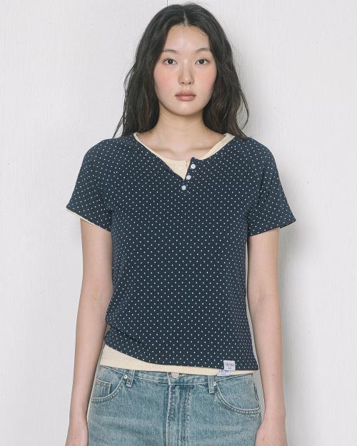 RIB HENLEY NECK S/S TEE(10COLOR)