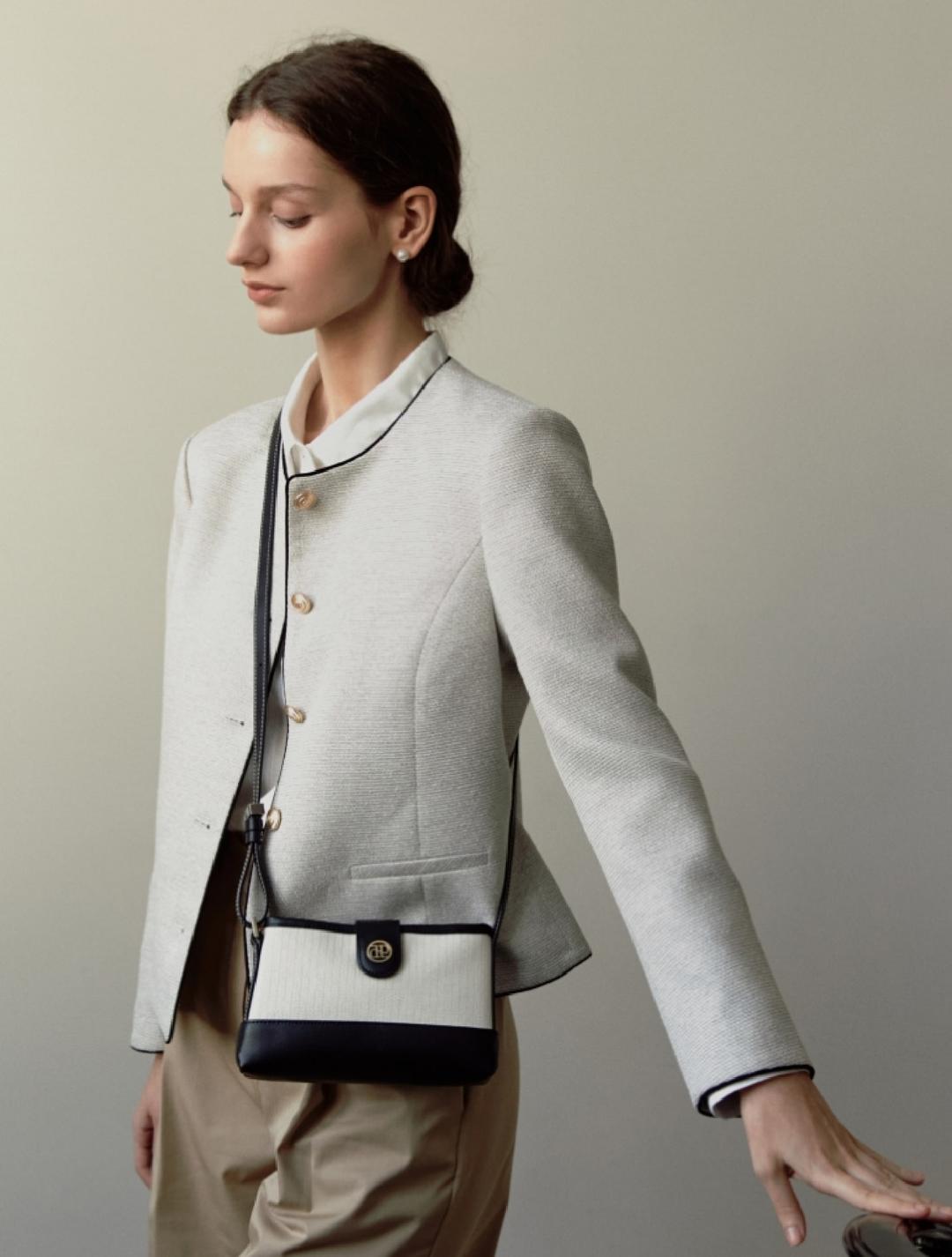 town bag (mini-cross) - herringbone ivory