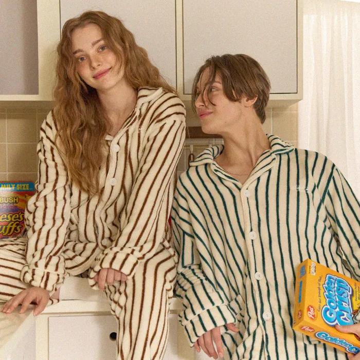 [리오더] (uni)  스트라이프 극세사 파자마 세트 4Color