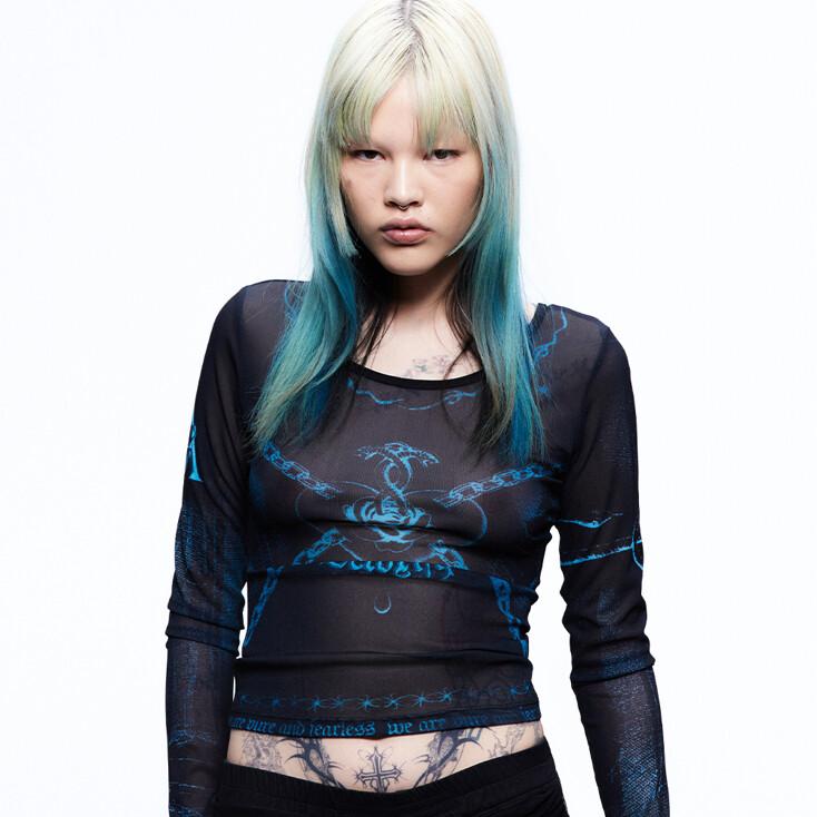 YEAR OF SNAKE TATTOO MESH TOP (BLACK)
