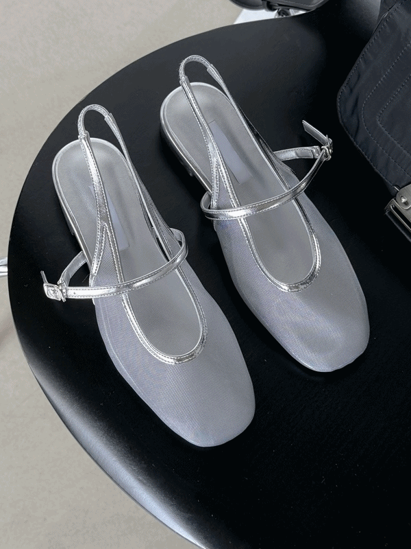 쩡이네 [당일발송] 실버 시스루 메리제인 슈즈 여름 메쉬 망사 버클 스트랩 쿠션 밴딩 슬링백샌들