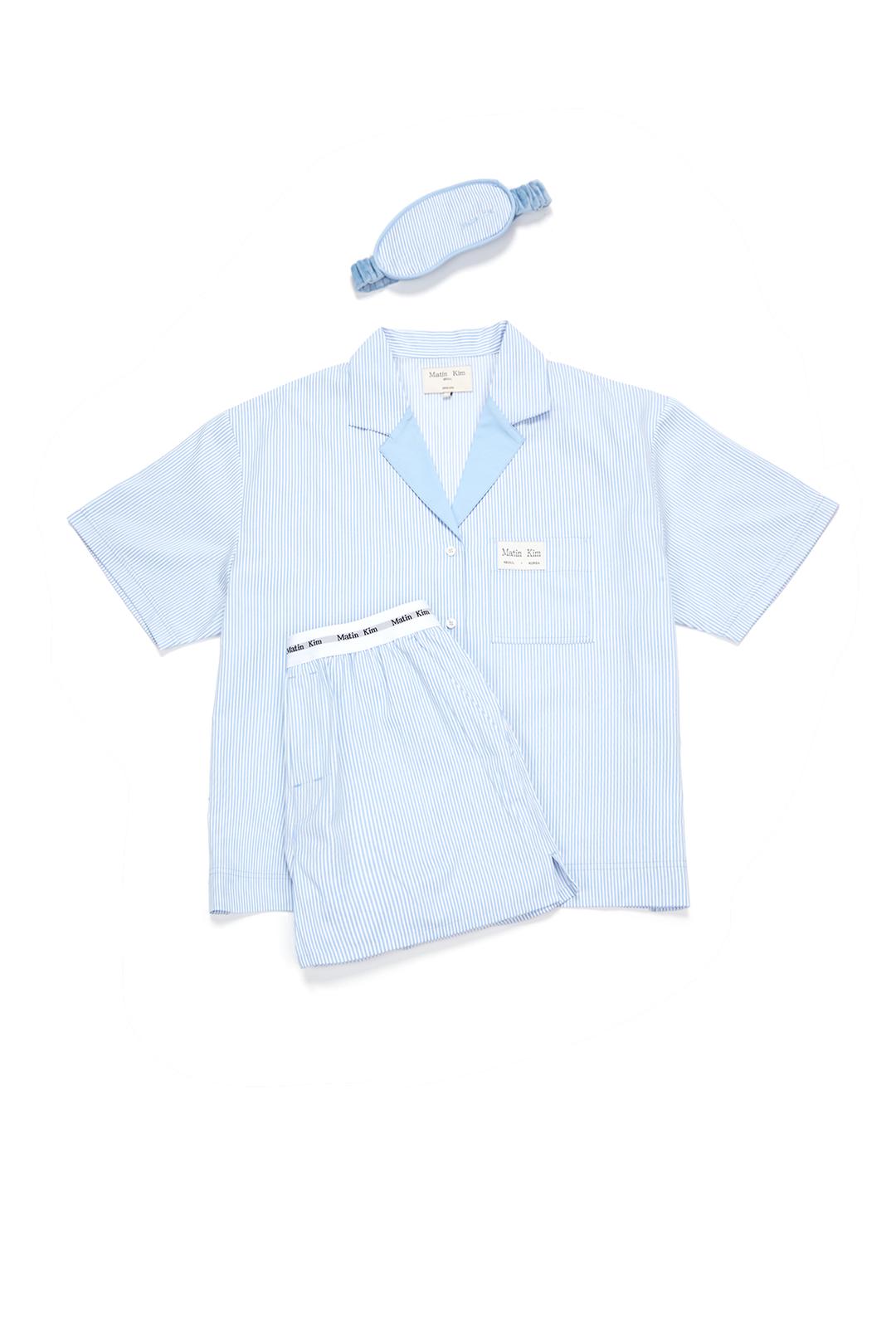COMFORT PAJAMA STRIPE SHORTS SET IN SKY