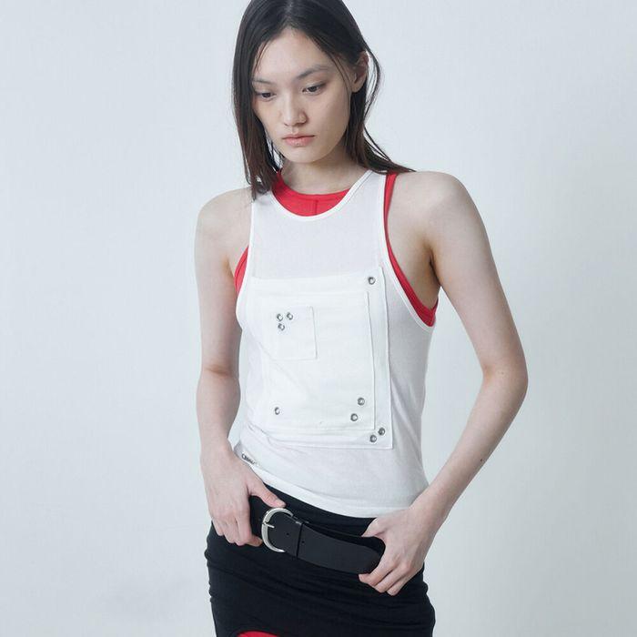 MULTI POCKET SLEEVELESS / WHITE