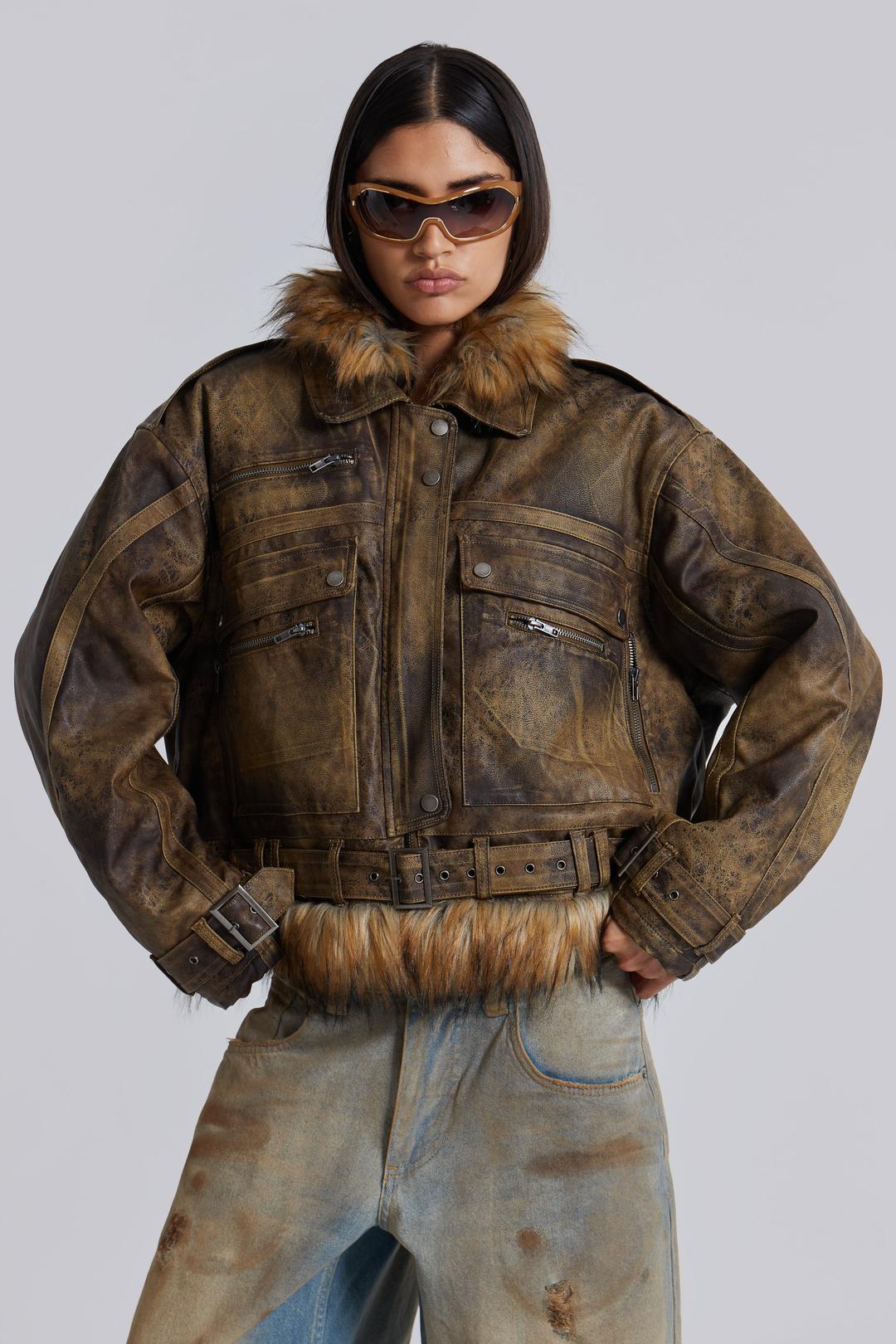 Vaca Faux Leather Jacket - XS / Brown