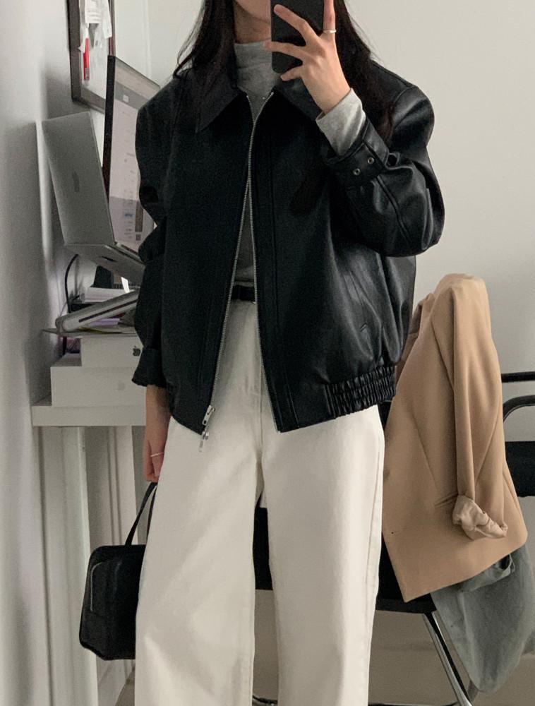 [블랙 레더 블루종 자켓] 키작은여자 키작녀 상의