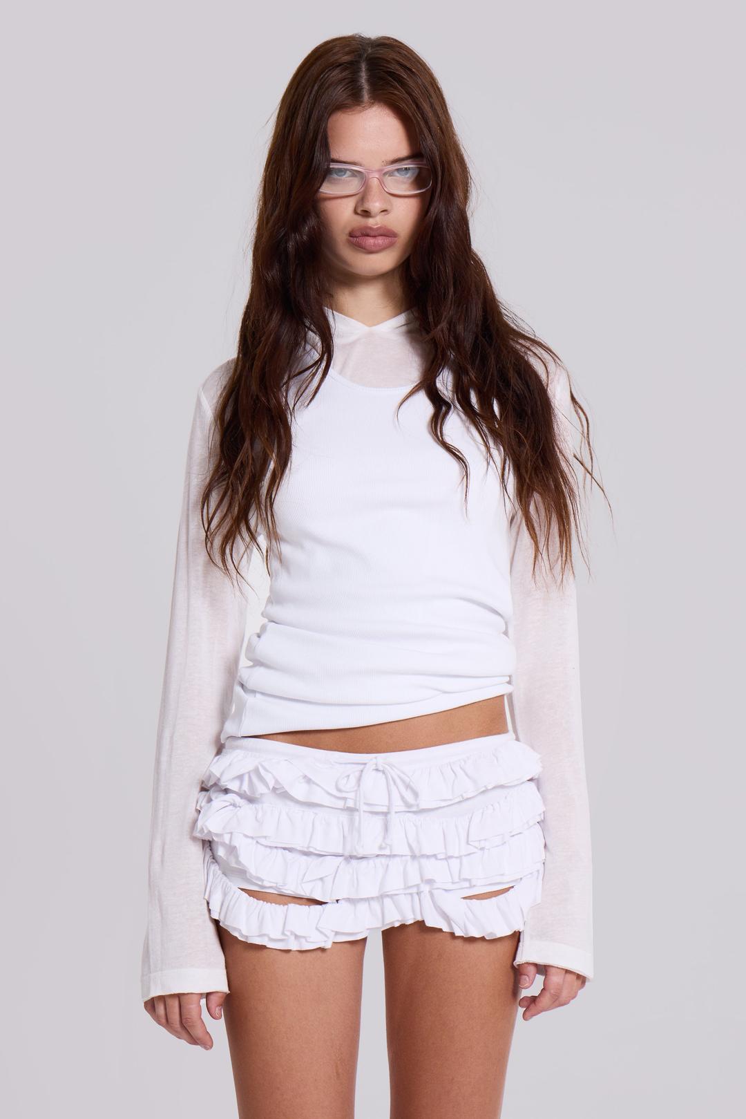 Mya Ruffle Mini Shorts in White - UK 4 / White