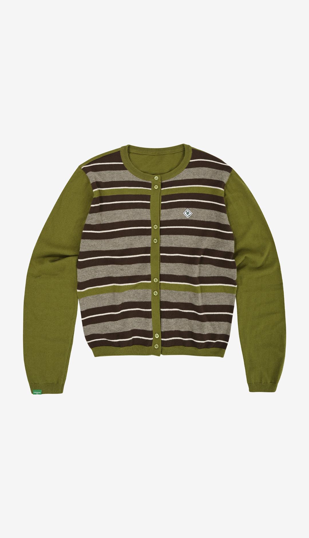 235. Cashmere Wool Stripe Cardigan _ Olive