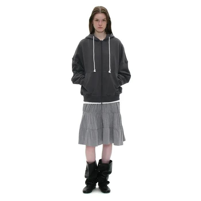 PWC JERSEY SHIRRING TIERED MIDI SKIRT_MELANGE