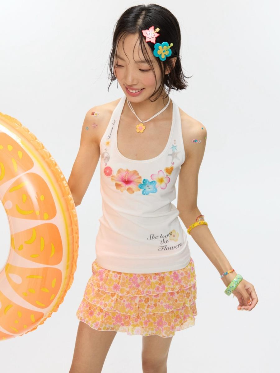 BETWEENAND Flower Pearl Halterneck Sleeveless
