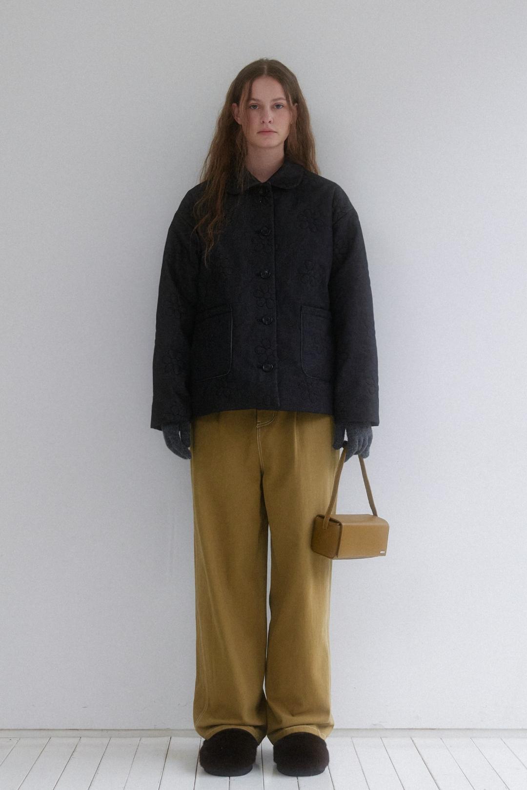 FLOWER QUILTED JACKET - DENIM BLACK