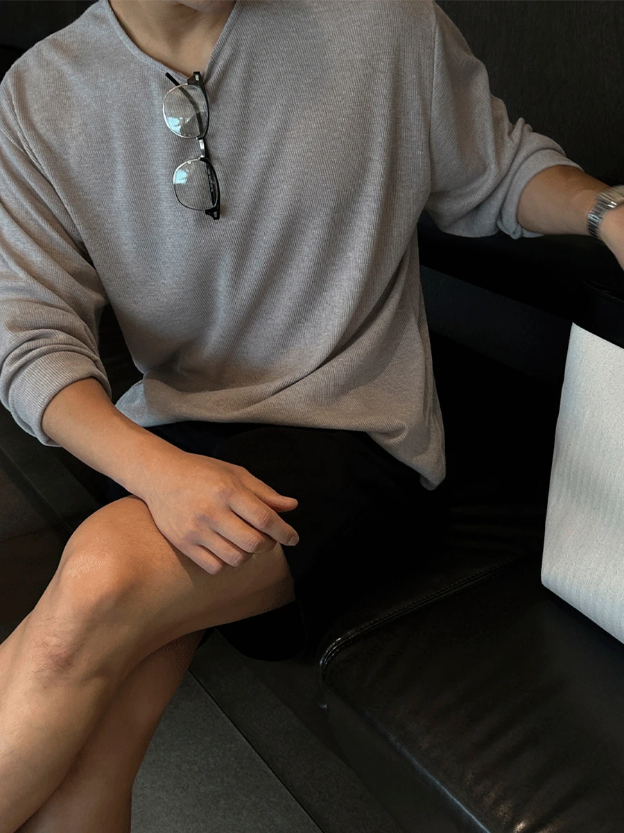 린넨 U넥 슬라브 긴팔티 (4col)