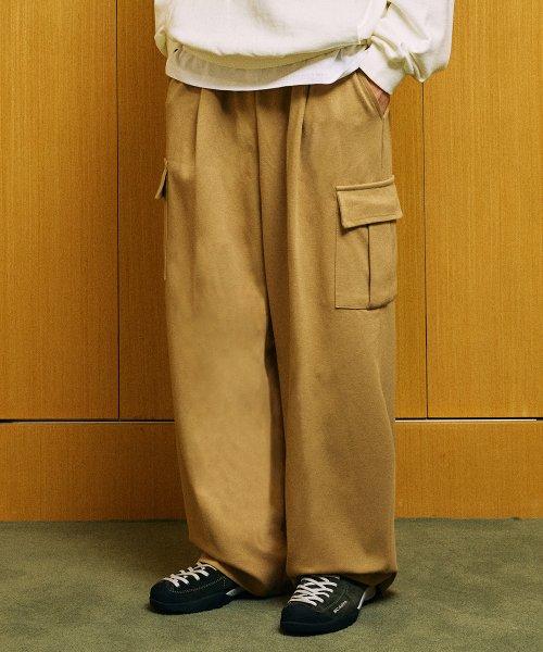 원턱 와이드 스웨트 카고팬츠 베이지