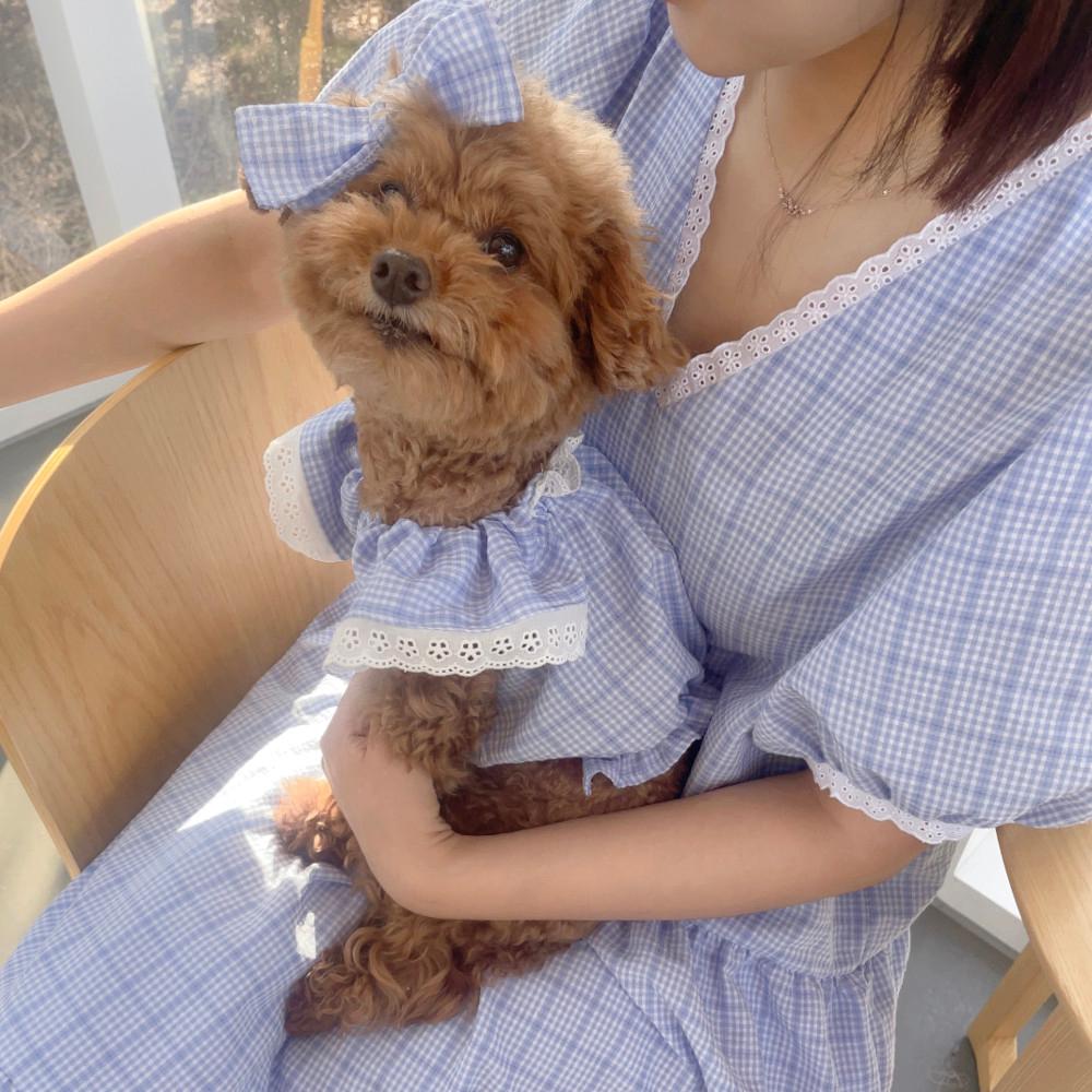 (DOG-찰리셋) 로이 상큼 체크 나시 커플룩 원피스 나시 여름 강아지 견주 시밀러룩